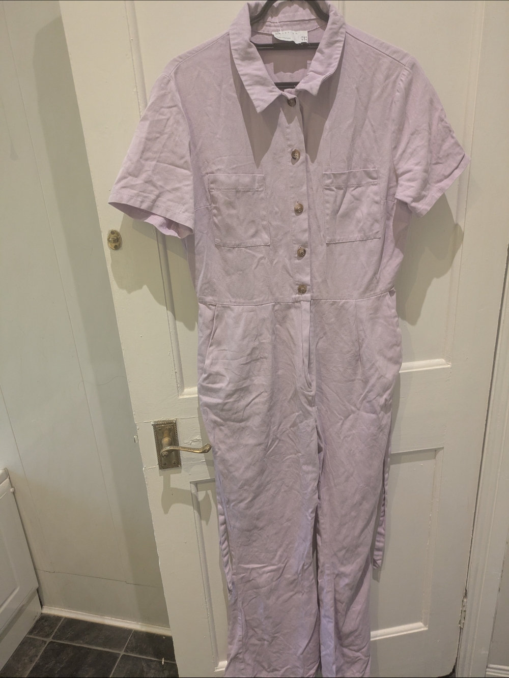 ASOS Design Lilac Short-Sleeve Button Front Jumpsuit Flared Bottoms